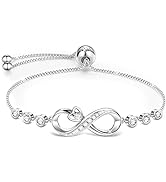 Infinity Bracelet, S925 Silver Bracelet with 5A Cubic Zirconia Heart Silver Bracelets for Women A...