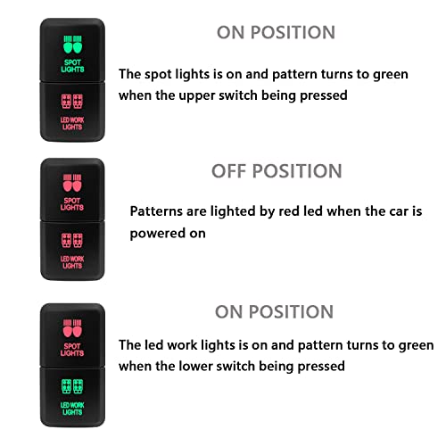 Image of Dual Push Button Switch SPOT Lights & LED Work Lights Red & Green Backlit ON Off Push Switch for Toyota FJ Cruiser 4Runner Tacoma Tundra 39mm X 21mm