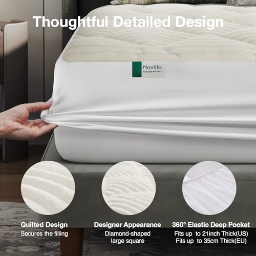 Novilla King Flannel Mattress Topper, Ultra Soft Faux Fur Mattress Pad with Deep Pocket, Quilted Thickened Warm Bed Topper for Winter, Fits 8-21" Mattress, Machine Washable, White by Novilla - Image 6