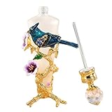 Joyeee Botella de perfume de cristal vintage con flor y pájaro azul, regalo de cumpleaños para