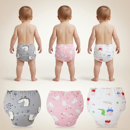 Image of Bembika Baby Training Pant Soft Cotton Reusable Potty Training Pants For Kids Leak-Resistant, Padded Underwear For Babies To Support Diaper Free Transition (L Size For 18-24 Months Pack Of 3)