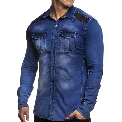 Travail veste en denim homme chemise manches longues décontractée