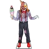 Haunted Hill Farm 6.5-Ft Animatronic I Scream Clown by Tekky, Halloween Animatronic, Creepy Party Decor, Indoor & Covered Outdoor Spooky Party Decoration Motion-Activated Lights & Sound, LifeSize