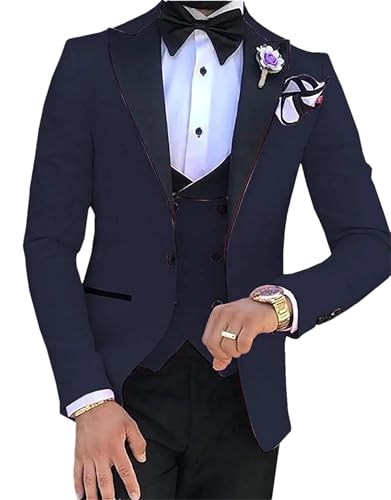 Costume 3 pièces homme bleu marine slim fit smoking 3XL