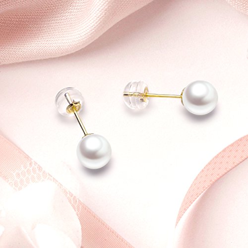 Real 18k Gold Pearl Stud Earrings for Women, Fine Jewelry for Her (7-10 MM Freshwater Cultured Pearl)4