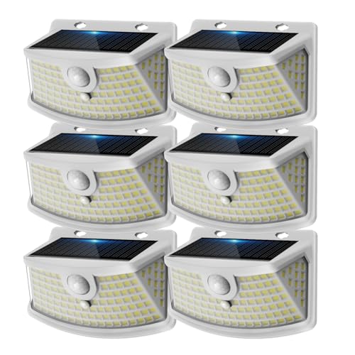 Aootek Solarlampen für Außen Wetterfest mit Bewegungsmelder - 120 Led Strahler, 270° Breiter Winkel, IP65 Wasserdicht- 6 Stück für Garten, Teichbeleuchtung, Weißer Rahmen, Kaltweiß