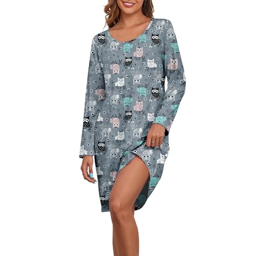 Image of American Trends Nightgowns for Women Long Sleeve Cotton Blend Sleepwear, Knee Length Night Gowns Sleepshirts House Lounge