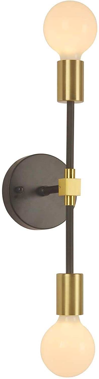 A.N.A Lighting World Quality Store 2 Light Black/Gold Wall Sconce - Modern Minimalist Bathroom, Vanity & Hallway Lighting - Industrial Exposed Bulb Wall Lamp Fixture (Golden)