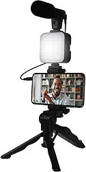 Kit de Gravação Completo com Tripé, Luz LED e Suporte para Celular – Ideal para Vlogs, Lives e Vídeos Profissionais Tripé com Luz LED e Microfone para Celular – Kit Vlogging Profissional Premium