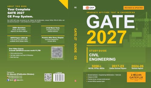 Image of GATE 2027 Civil Engineering Guide | Complete Study Material with 3200+ MCQs, NTQs & MSQs | 3 Full Mock Tests | Chapterwise Practice | GATE CE Book for PSU & IIT Admissions