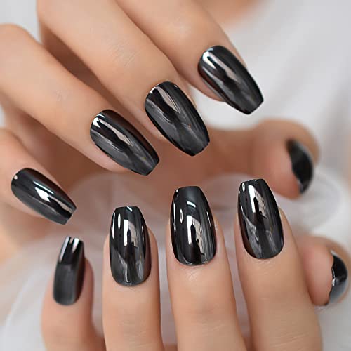Coolnail Metallic Mirror Effect Gray Black Metal Plating Square Press On False Acrylic Punk Nail Tips Ballerina Coffin Fake Finger Nails thumb #4
