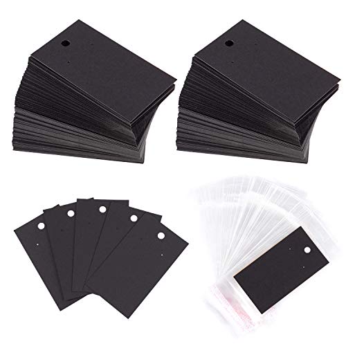 Whaline 200 Set Earring Display Card with 200 Pcs Self-Seal Bags, Earring Card Holder Blank Kraft Paper Tags for DIY Ear Studs, Earrings and Jewelry Display(Black)