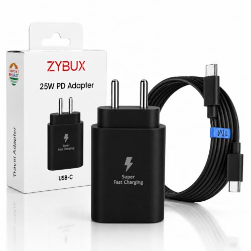 Image of ZYBUX 25W Type C PD Superfast Charger with 1M Type-C Cable Compatible with Samsung Galaxy M17|M17e|M36|M35|M16|M56| M06|M05|M15|A57|A37|A17|A36|A56|A26| A06|A16|A55|A35 Phone, Type-c Devices | Black