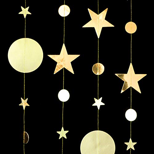 Image of Gold Party Decoration Gold Star Circle Dot Hanging Garland Hanging Streamer Decorations Glitter Star Bunting Banner Twinkle Backdrop for Wedding Anniversary Baby Shower Birthday Christmas