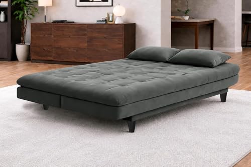 Image of Rosebell Modern 3-Seater Sofa Cum Bed Foldable Velevt Fabric Sofa for Living Room, Guest Room & Office-Grey-Color