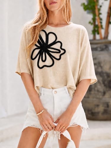 Image of Cicy Bell Womens Oversized Short Sleeve Sweaters Tops Knit Fall Pullovers