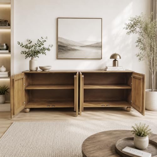 Image of The Attic Brampton Sideboard, Multipurpose Cabinet for Kitchen and Living Room Storage, Classy Sideboard, Wooden Cabinet, Light Teak Matte Finish