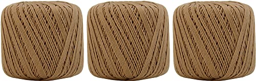 Image of ThreadArt 100% Cotton Crochet Thread Size 3, 3 Ball Pack, Light Brown 33 | Soft pure cotton crochet thread for lace, doilies, amigurumi and crafts. Smooth finish with crisp stitch definition.