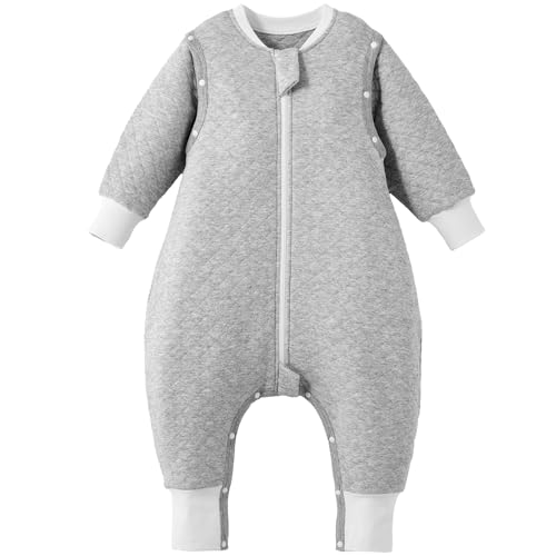Image of Duomiaomiao All Seasons Toddler Sleep Sack with Feet 6M-12M, Lightweight & Breathable 1.0 TOG Long Sleeved Quilted Baby Wearable Blanket for Early Walkers