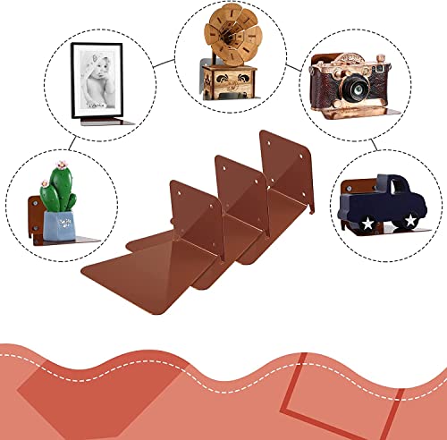 Image of ROLLYWARE Unique Design Invisible Bookshelf Metal Heavy Floating Book Shelf wall Mounted Shelf Holder Hanging Home Storage Rack for Home Wall Decoration (Hold Upto 10 Books per self) Brown,Pack of 3