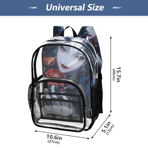 Halloween Black-haired Female Clear Kids Backpacks For School Clear Book Bag For Girls Boys See Through Transparent Heavy Duty Back Pack4