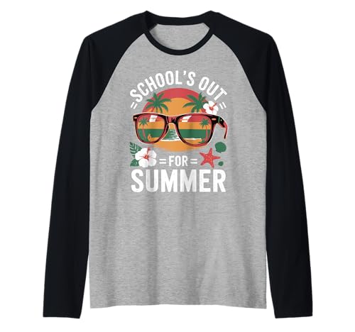 School's Out for Summer Retro Vacation Sunglasses Tee Camiseta Manga Raglan
