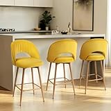 KRAMZMING Swivel Bar Stools Set of 3, Counter Height Barstools for Kitchen Island, 26' Seat Height Bar Chairs for Dining Room, Upholstered Bar Stool with Back and Footrest, Yellow