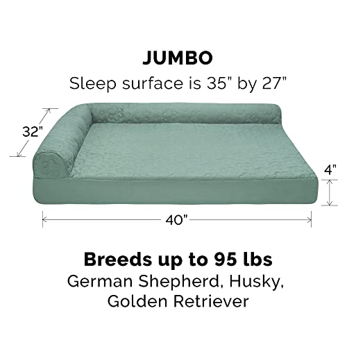 Image of Furhaven Cooling Gel Dog Bed for Large Dogs w / Removable Bolsters & Washable Cover, For Dogs Up to 95 lbs - Pinsonic Quilted Paw L Shaped Chaise - Iceberg Green, Jumbo /XL