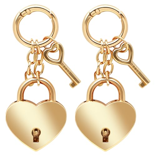 CYUXING 2Pcs Gold Heart-Shaped Chain Pendant, Bag Charms for Handbags Fashion Accessories for Women, Cute Keychains Decorations Supplies Suitable for Backpacks & Handbags