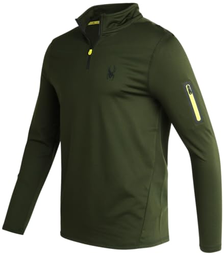 Spyder Men's Active Shirt - Quarter Zip Long Sleeve Performance Pullover - Lightweight Slim Fit Workout Shirt for Men (S-XL), Size Medium, Dark Hunter