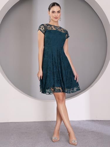 Image of Miss Chase Women's Round Neck Sleeveless Polyester Ruffled Knee- Length Dress