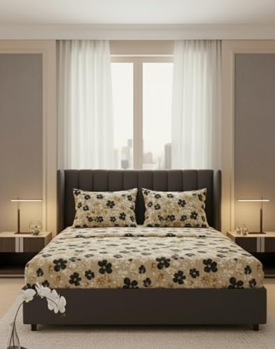 Image of 400TC 7D Cotton Feel Glace Cotton Fully Elastic Fitted Bedsheet Single Size Bed with 1 Pillow Cover (36 inch x 78 inch inches, Onyx)