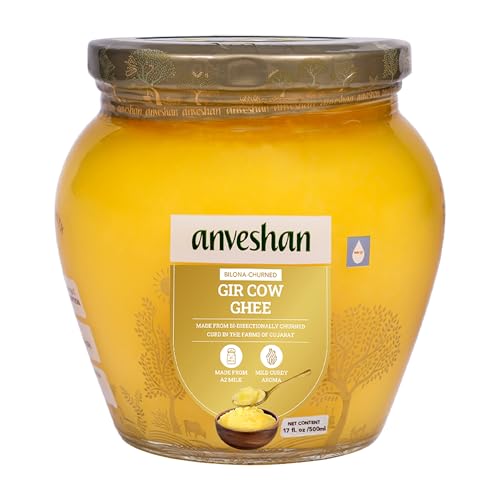 Anveshan Gir Cow Ghee | 400 ml | Hecho del método tradicional Bilona | Sin gluten | Lleno de antioxidantes