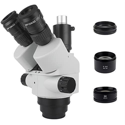Microscope 7X-45X 3.5X-90X Simul-Focal Trinocular Microscope Zoom Stereo Microscope Head 0.5X 2.0X Auxiliary Objective Lens C-Mount Camera for PCB Soldering Phone Repair PCB Inspection(with 2.0X 0.5X