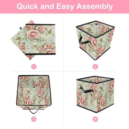 Boîte de rangement pliable cube motif fleur rose pour placard