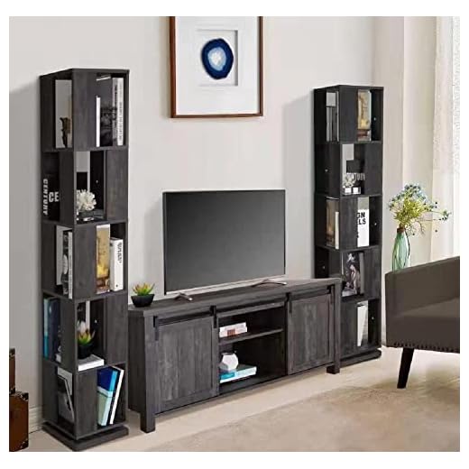 ICE ARMOR JET99-1200-2019x2+1300-2019 Industrial 3 Piece Entertainment Center 58" W Farmhouse Sliding Barn Door TV Stand with 2pc Rotating Bookcases in Washed Black Finish, 1200bk-combo
