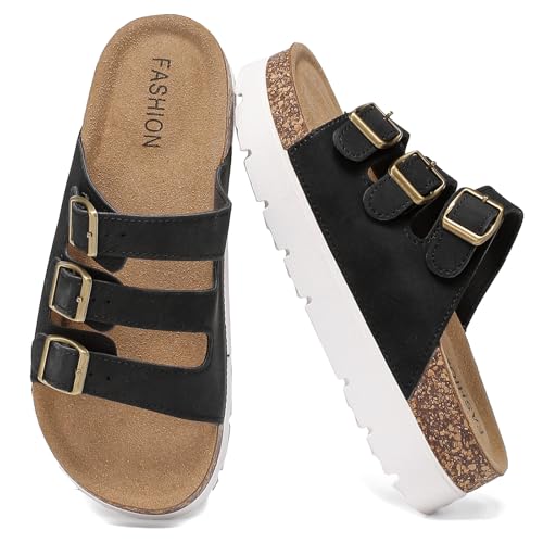 Image of YorFotMae Women's Platform Sandals - Chunky Cork Sandals with 3 Adjustable Straps, Comfortable Platform Sandals for Women, Perfect for Casual and Outdoor Wear