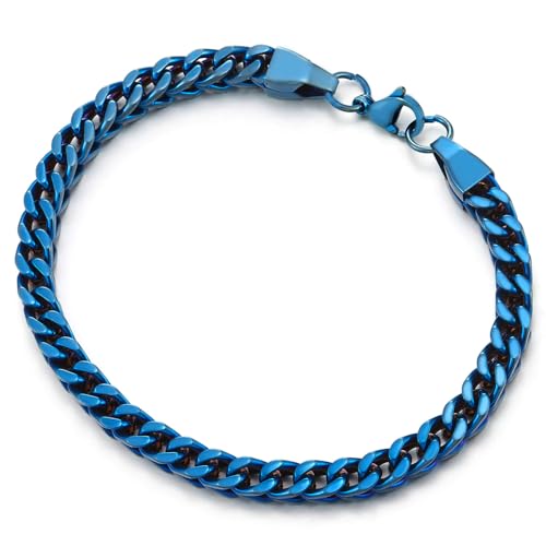 Pulsera de cadena cubana de acero inoxidable azul para hombre miniatura 1