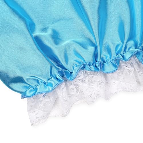 Satini Frilly Lace Sissy Ruffled Victorian Lolita Bloomer Shorts Silky Satin Pumpkin Pantaloon Pettipants (Aqua Blue, L) - Thumbnail 4