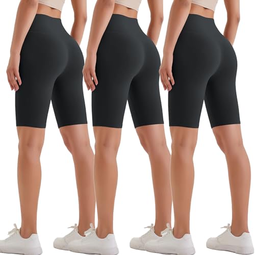 Reviews de Ropa de Atletismo para Mujer los mejores 5. 42 YDOERKKL Paquete de 3 Pantalones Cortos de Ciclista para Mujer, Shorts Deportivos Mujer, Short de Licra, Cintura Opacos Alta para Yoga, Correr, Atletismo