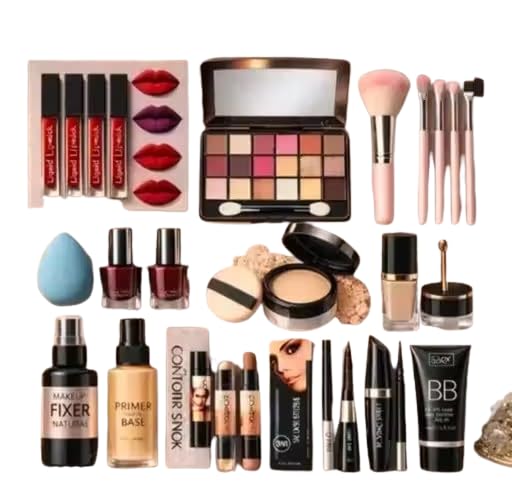 24-Piece Professional Makeup Kit for Women | All-in-One Beauty Combo with Eyeshadow Palette, Lipsticks, Foundation, Primer, BB Cream, Compact Powder, Concealer, Mascara, Eyeliner, Brushes & Blender-image-30