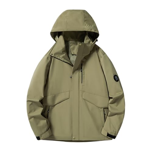DASONLUE Chaqueta de senderismo para hombre, de invierno, monocolor, corte holgado, chaqueta de lluvia, cuello alto, chaqueta softshell, chaqueta de primavera, ligera, chaqueta de nieve, impermeable