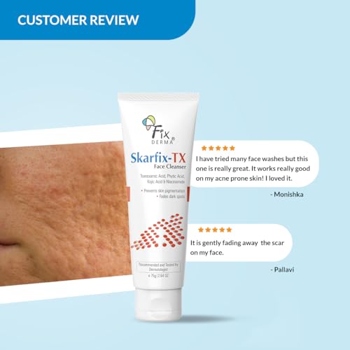 FIXDERMA Skarfix -TX Face Cleanser with Tranexamic, Kojic & Niacinamide Acid | Pigmentation Face Wash for All Skin Types | Face Wash for Women -75gm