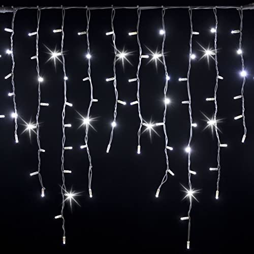 H HANSEL HOME Cortina de Luces LED Tipo Zigzag de 3m x 1m 117 LED Fijo+21 LED Flash Cortina Luces Navidad Impermeable IP44 Exterior y Interior - Luz Blanca Efecto Flash