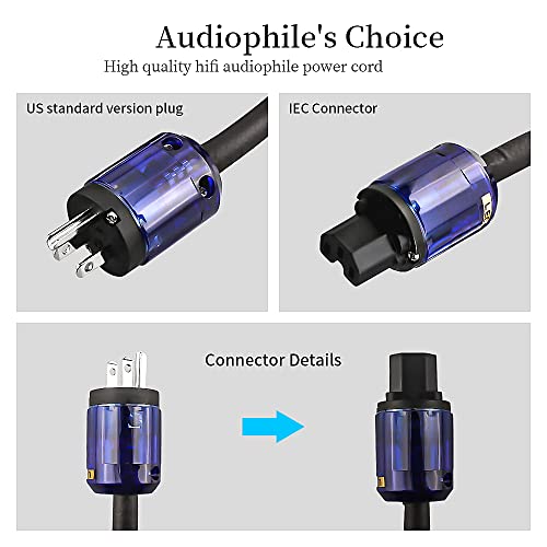 Tertullus TERTULLUS-CABLE-BLUE Hifi Audiophile Power Cord With Us Rhodium Plated Connector Plug+ Iec 320 C15 Female Connector Audio Ac Power Cable 125V 15A thumb #3