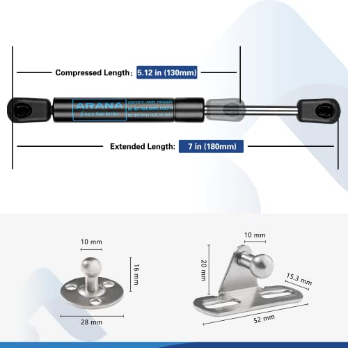 Arana 4053 7.5 Inch 25 Lb/111 N Gas Struts Spring Shocks Lid Support, 2 Pcs 7" 111N Gas Props Lift Supports For Cabinet Door Lid Toolbox Lid Toy Box Stay #TOP3