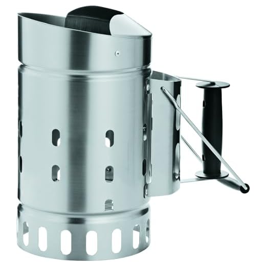 RÖSLE Anzündkamin, Hochwertiger Grillkohleanzünder aus Edelstahl, Funkenschutz, Griff mit Hitzeschutzblech, Haltebügel