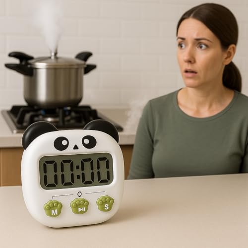 Image of AERYS Cute Panda Digital Kitchen Timer with Loud Sound - Large LCD Display, Magnetic Back, Adorable Animal Design - Easy Paw Buttons, Countdown Timer for Cooking, Kids, Study & Fitness