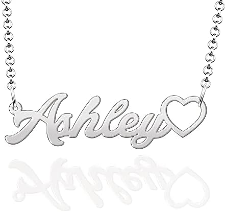 Q&Locket Heart Love Personalized Name Necklace Silver/Gold/Rose Gold Plated Stainless Steel Nameplate Custom Initial Pendant Necklaces for Womens Girls Mens Boys