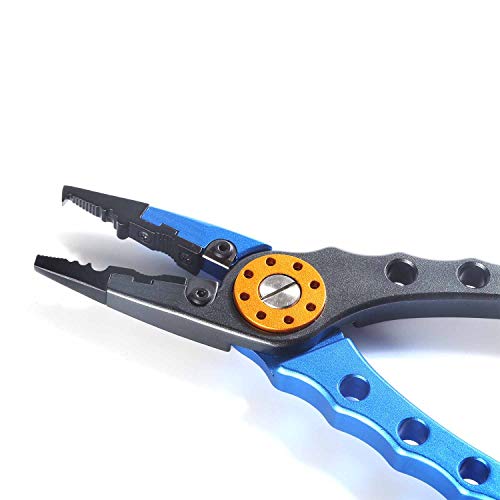 Entsport Saltwater Fishing Pliers with Aluminum Handles and Stainless Steel Jaws Multi Function Fishing Pliers with Sheath Lanyard Braided Fishing Line Cutters Fish Hook Removal Tool (Blue&Silver) - Thumbnail 4